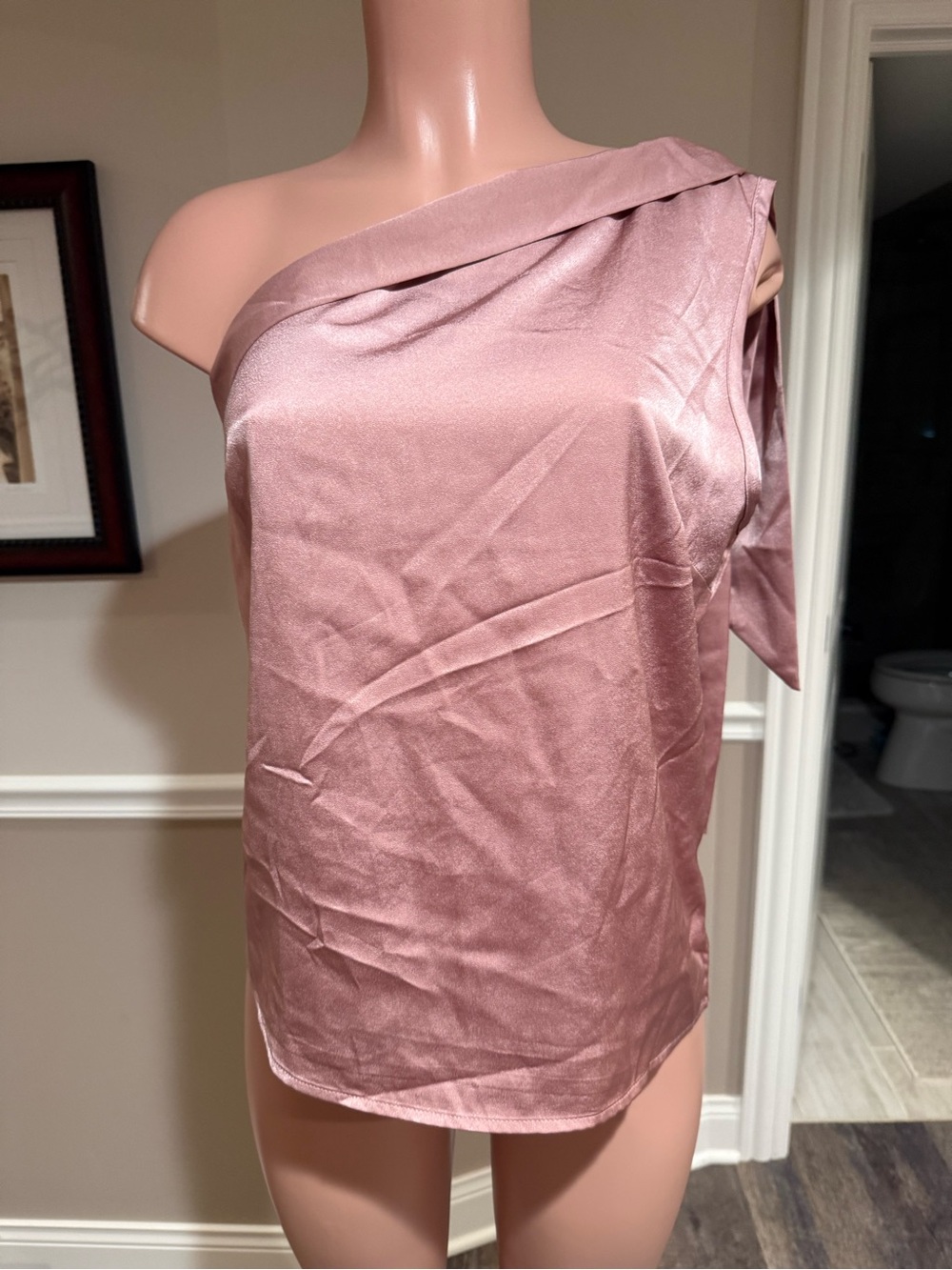 SHEIN One-Shoulder Satin Top in Dusty Rose